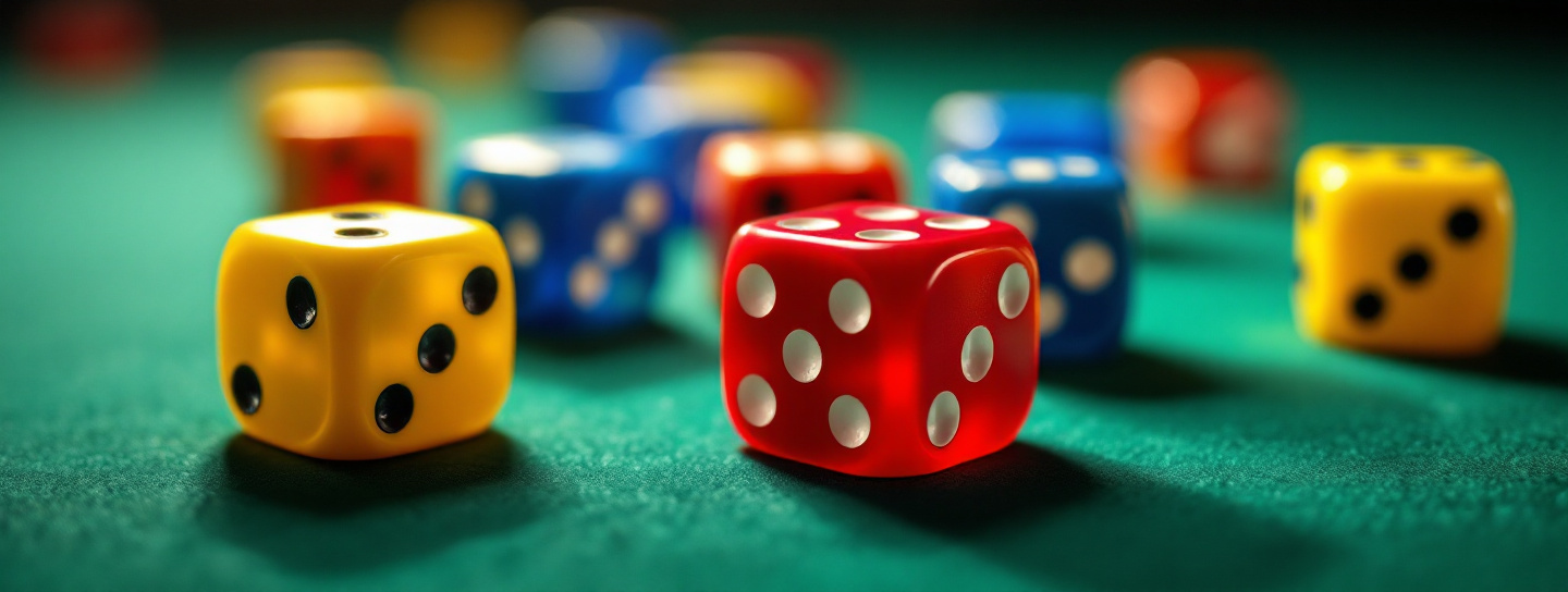 Würfel im Wurf auf einem Spieltisch